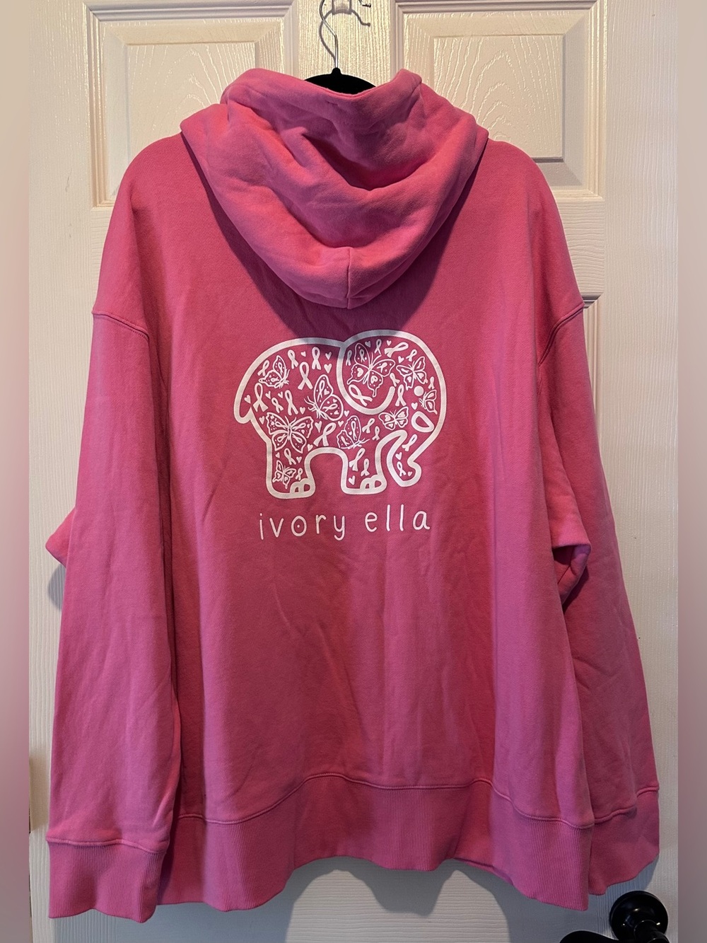 Ivory Ella Pink Breast Cancer Awareness Butterfly Ribbon Elephant Hoodie NWOT